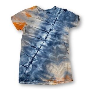 Tie Dye Tshirt Vneck Blue Gray Burnt Orange Diagonal Stars Unisex S